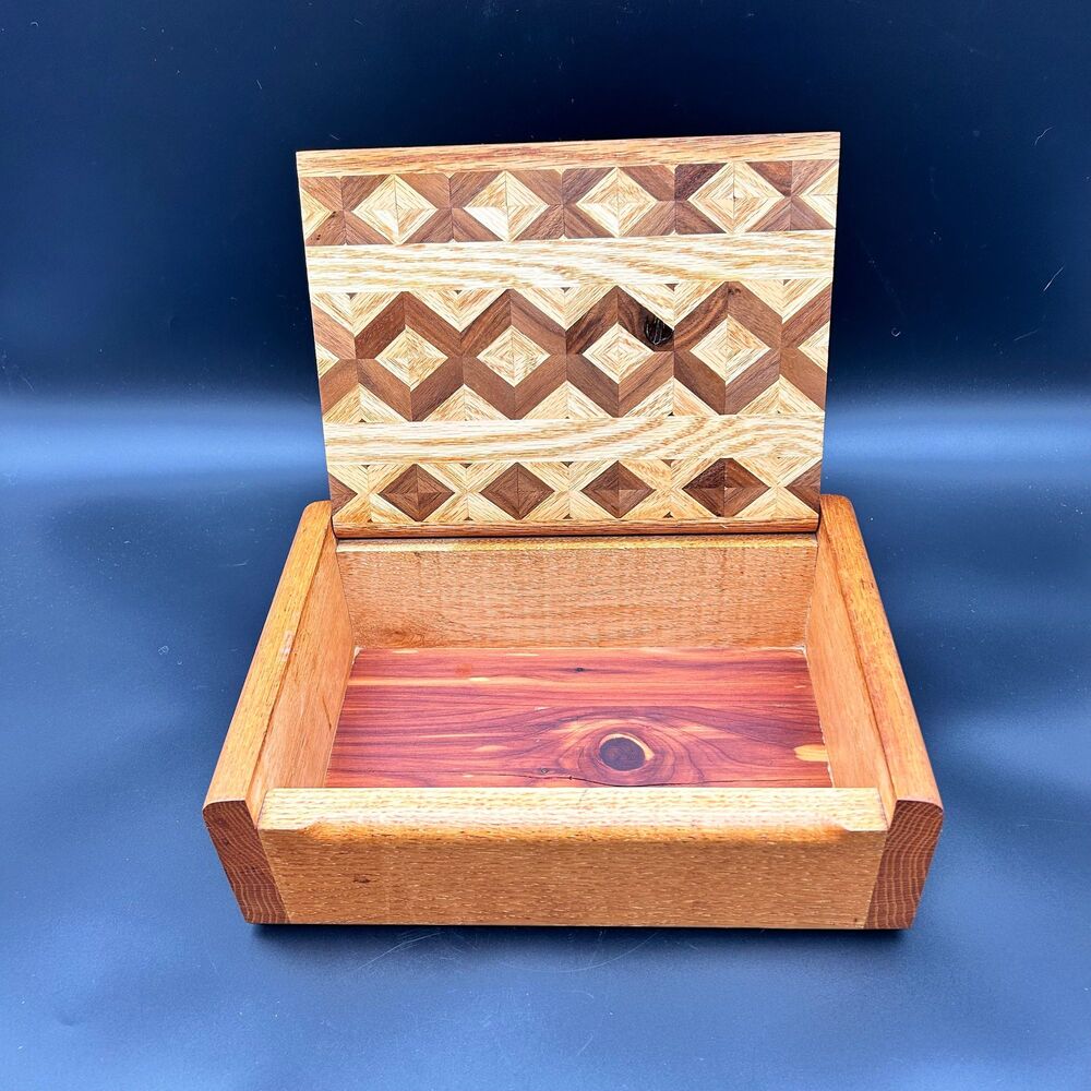 Vintage Handmade Inlaid Wooden Jewelry Glove Box
